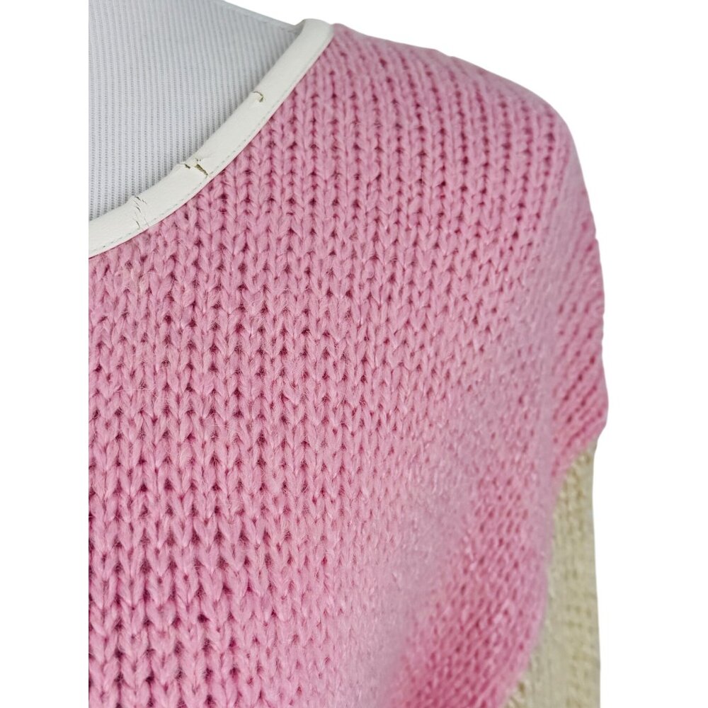 Vtg Y2K Nasty Gal Chunky Pink & Cream Boxy Relaxed Knit Sweater | Soft Girl Twee - Picture 6 of 16